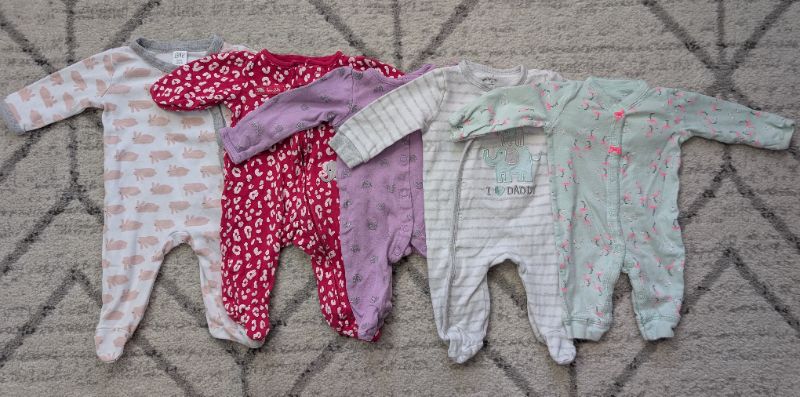 Mixed Brands, 5 Girl Sleepers, Size NB, Kids 3 Month (0-3M)