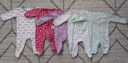 Mixed Brands, 5 Girl Sleepers, Size NB, Kids 3 Month (0-3M)