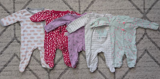 Mixed Brands, 5 Girl Sleepers, Size NB, Kids 3 Month (0-3M)