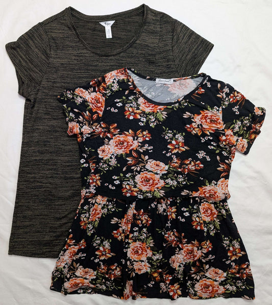 2 Nursing Tops, Green-Black & Floral, Medium, MSRP: $60, Maternity M (8-10)
