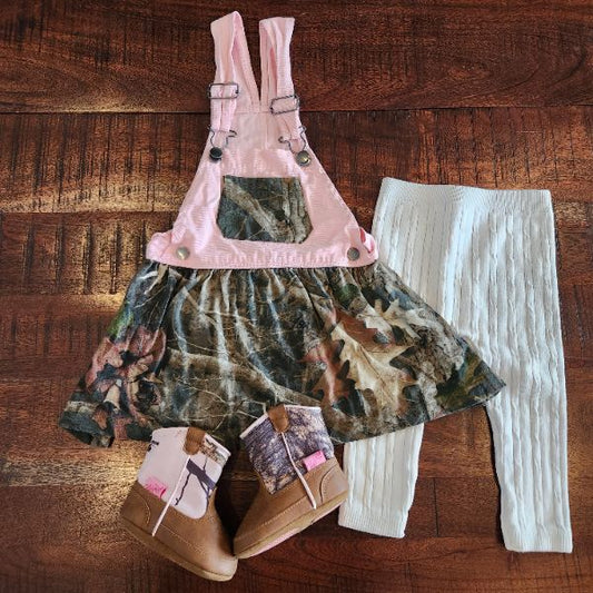 18 month girl, pink camo outfit, overall dress and cowgirl boots, Kids 18 Month (12-18M)