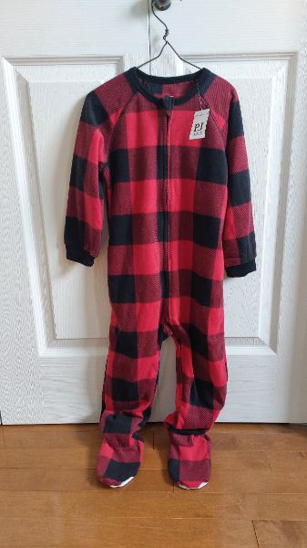 Red plaid fleece one piece pajamas 3T, Kids 3T