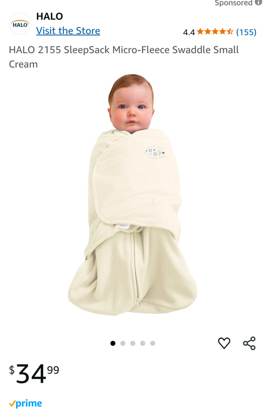 Halo SleepSack Micro-Fleece Swaddle Small Cream, 0-6 Months (Small)