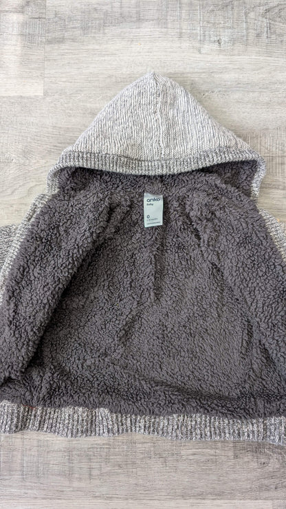 Anko Baby Sherpa lined Grey Cardigan  6-12m, Kids 12 Month (9-12M)