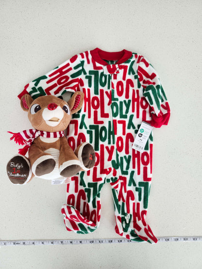 Newborn Christmas Bundle, Fleece 0-3 Month Sleeper (NWT) and Rudolph Plush w/song (NWOT)