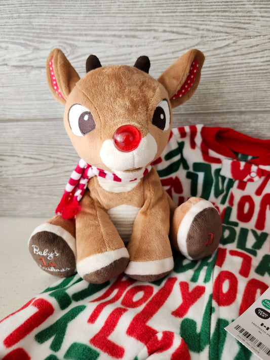 Newborn Christmas Bundle, Fleece 0-3 Month Sleeper (NWT) and Rudolph Plush w/song (NWOT)