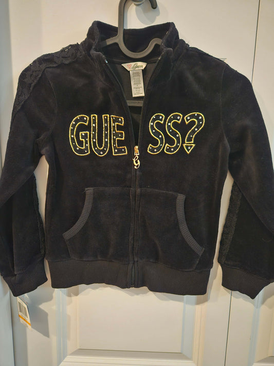 New Guesss black zip up sweater, Kids 7 & 8 (small)