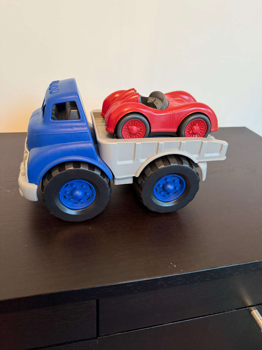 Truck - Green toys, Flatbed Truck with Race Car