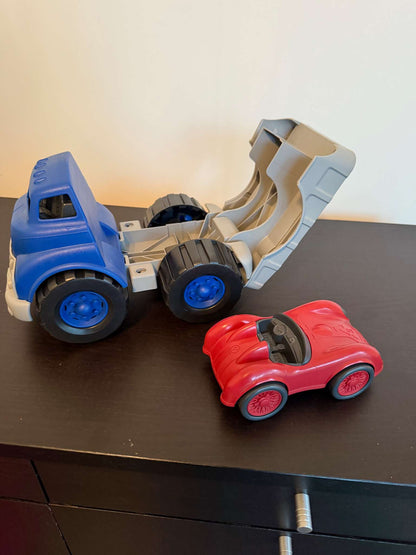 Truck - Green toys, Flatbed Truck with Race Car