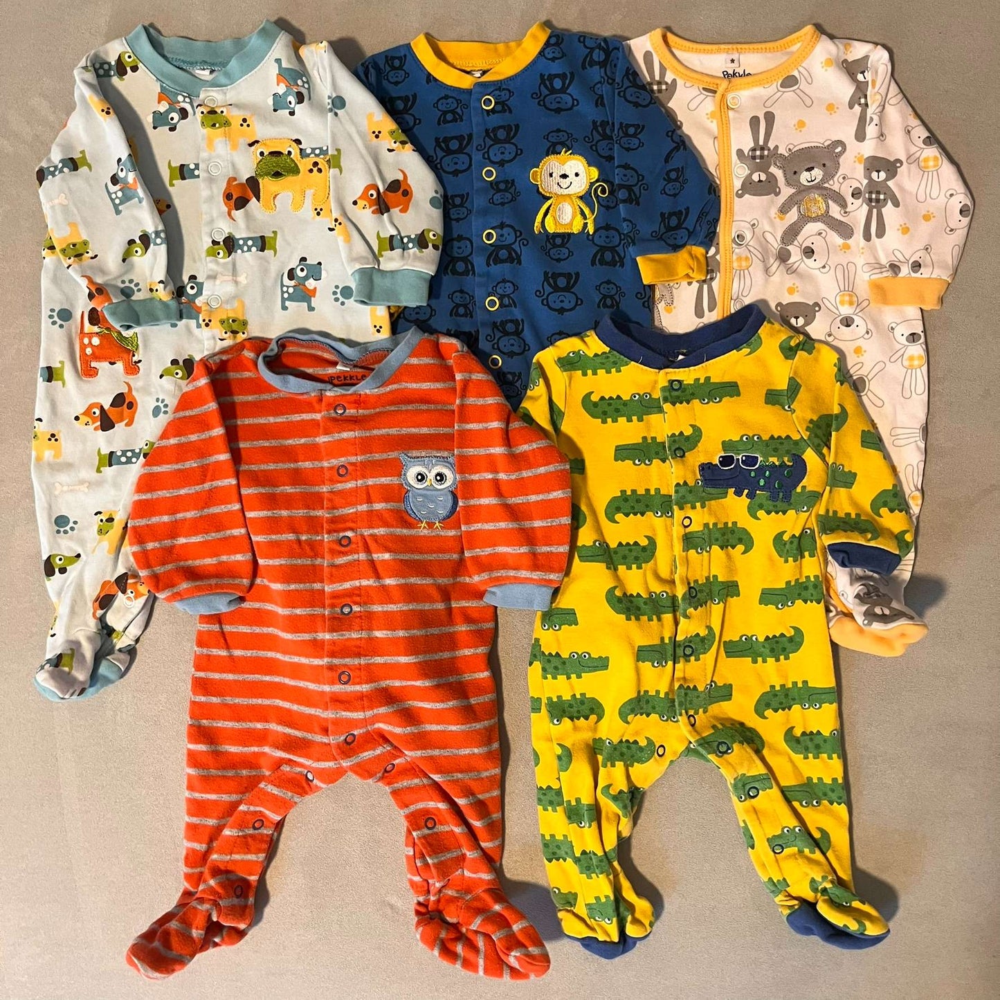 5 x 3mth Button Pajamas, Kids 3 Month (0-3M)