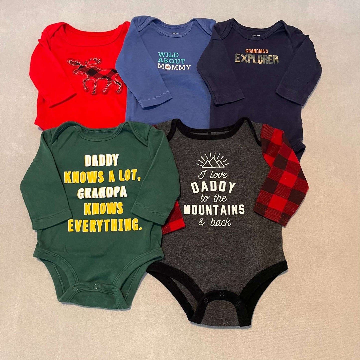5 x 3mth Long Sleeves with Sayings, Kids 3 Month (0-3M)