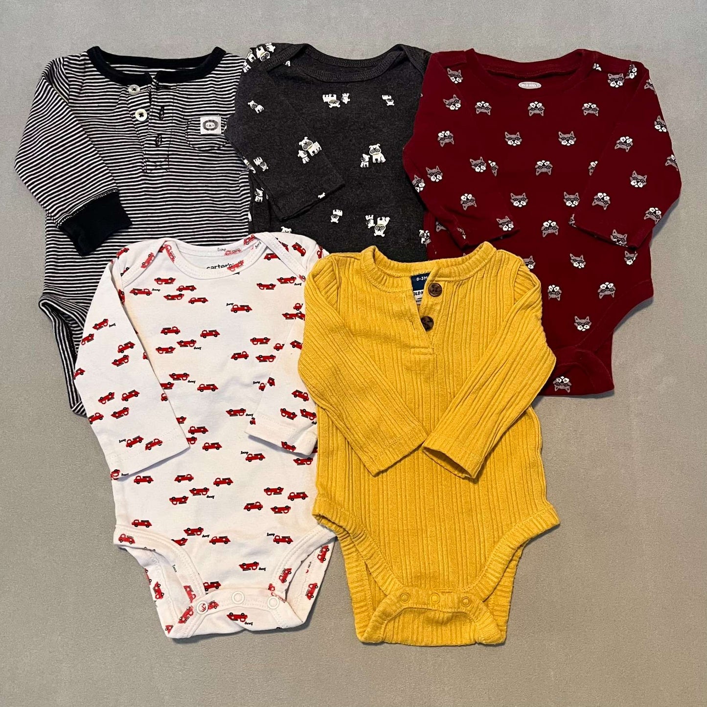5 x 3mth Long Sleeves, Kids 3 Month (0-3M)