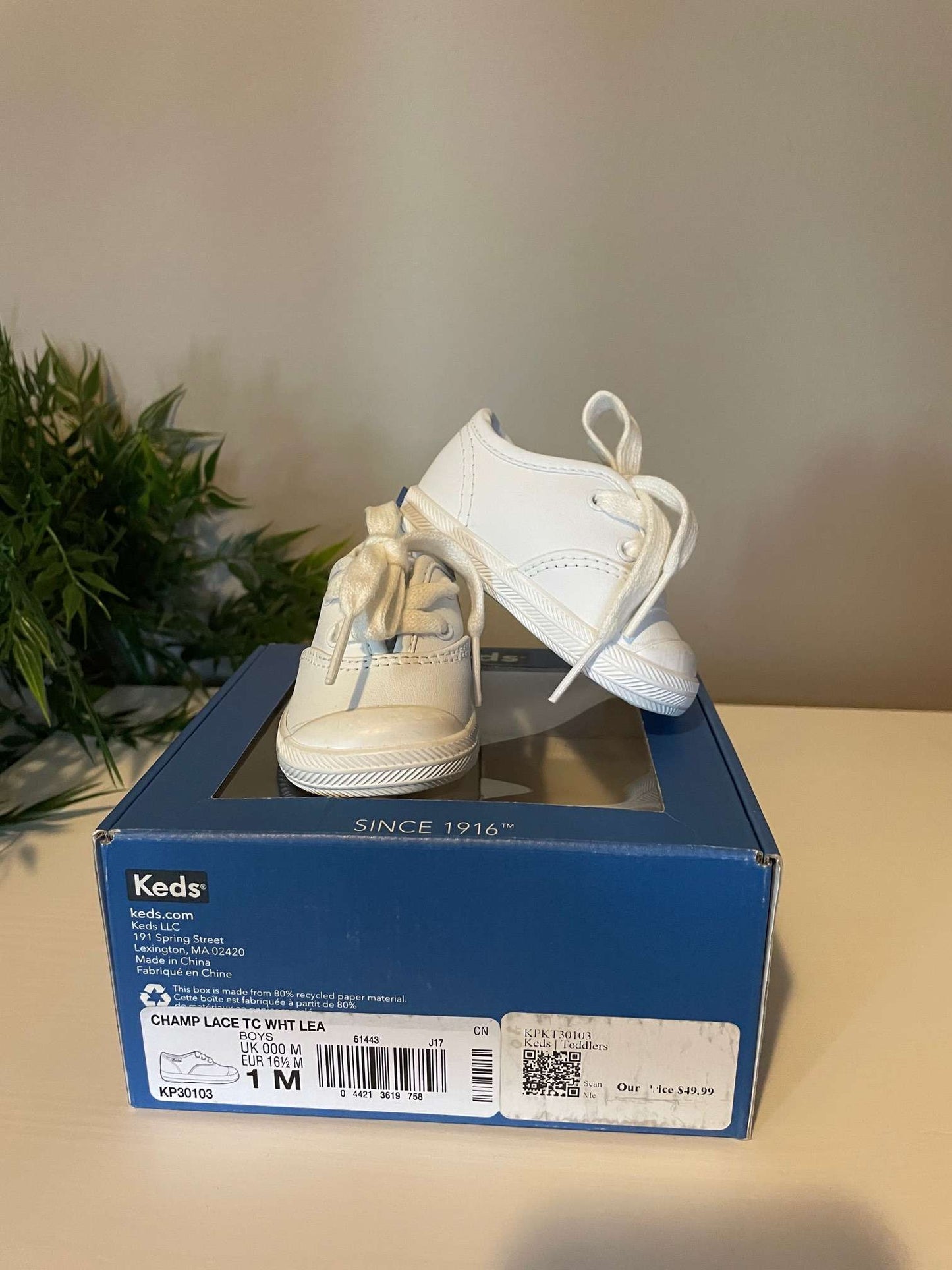 Keds Infant Champion Leather Lace Toe Cap Size 1 Month; , Shoes 1 (Baby: 0-12 mth)