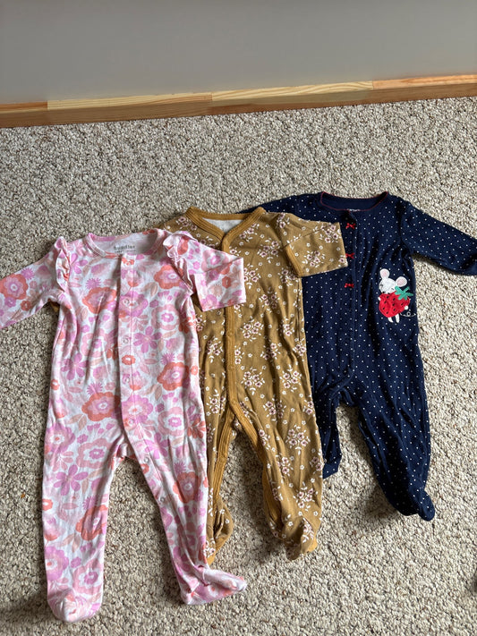 3 baby girl snap footed jammie, Kids 9 Month (6-9M)