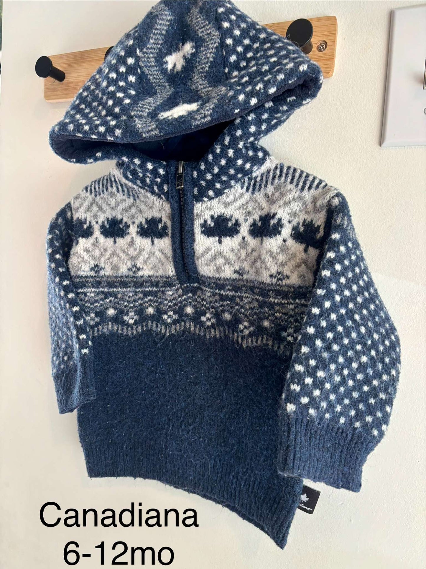 Canadiana Wool Hoodie Sweater 6-12 months, Kids 12 Month (9-12M)