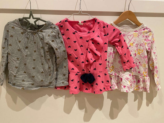 Long-sleeve t-shirt bundle: Grey Herts, Pink Hearts, White Hearts, Kids 4/4T