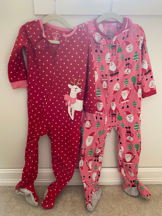 PJs x2 (3T) - Carter's Winter Footed Fleece Onesies with feet. , Kids 3T