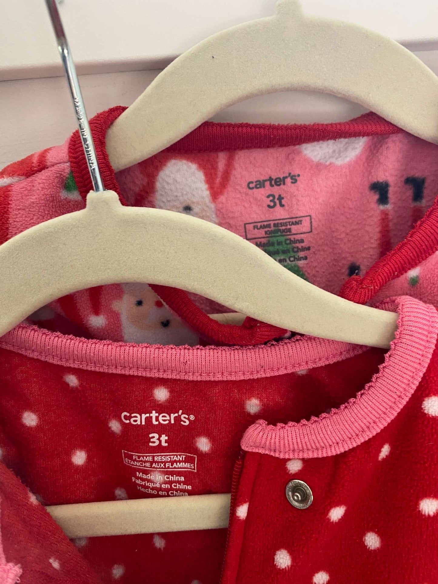 PJs x2 (3T) - Carter's Winter Footed Fleece Onesies with feet. , Kids 3T