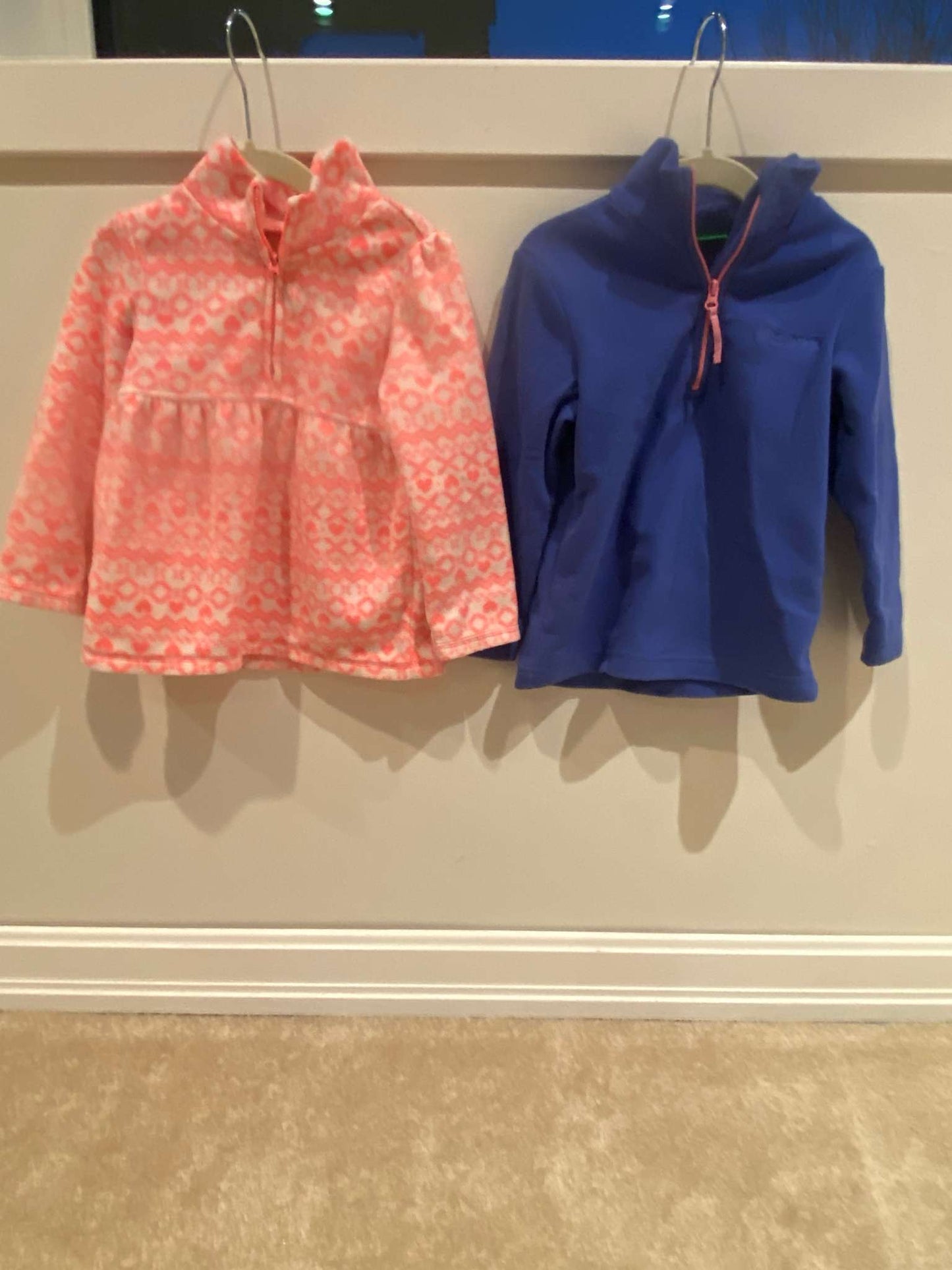 2x Half Zip: Fleece Sweaters: Pink Flowers, Blue, Kids 2T