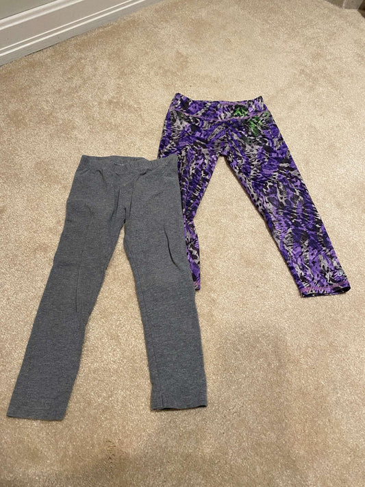 2x Leggings: Adidas Purple Cheetah  Athletic pants+ Grey legging, Kids 3T