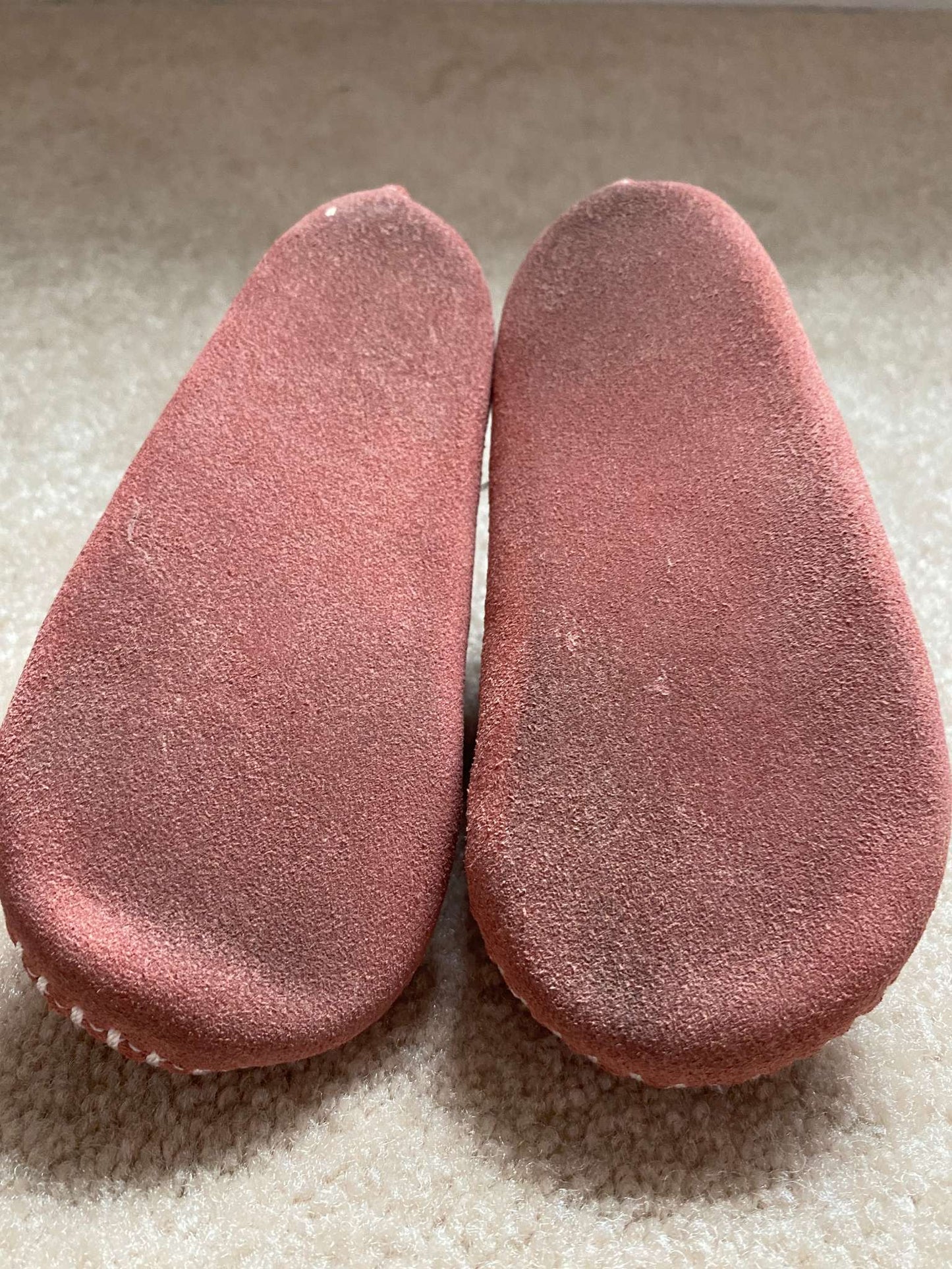 Pink Moccasin style shoes. Front strap bootie from Minnetonka Moccasin, Shoes 4 (Baby: 0-12 mth)