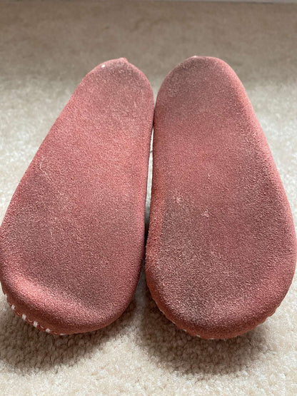 Pink Moccasin style shoes. Front strap bootie from Minnetonka Moccasin, Shoes 4 (Baby: 0-12 mth)