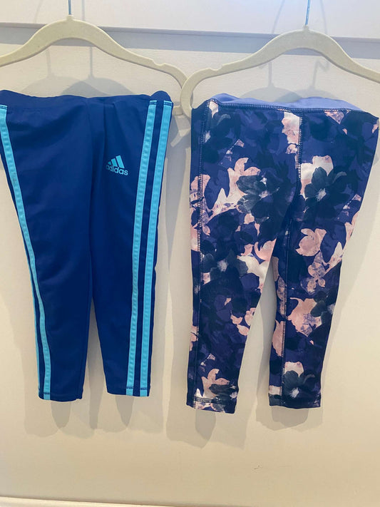 Athletic Leggings: Blue Adidas, Blue Flowers Joe, Kids 2T