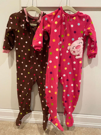 18Months: Footed Sleepers : Brown ballet + Pink Pig, Kids 24 Month (18-24M)