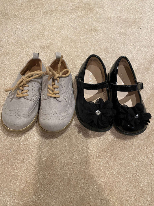2 pairs: Formal shoes: Grey lace up, Black front strap, Shoes 6 (Walkers:12-24 mth)