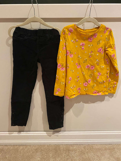 5T oufit: Long sleeve Yellow shirt with Black corduroy pants. , Kids 6/6X
