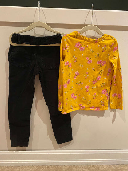 5T oufit: Long sleeve Yellow shirt with Black corduroy pants. , Kids 6/6X
