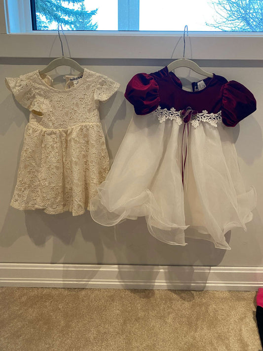 18Months Gorgeous Formal Dresses: Creamy Lace + Red Velvet w Tulle white bottom, Kids 18 Month (12-18M)