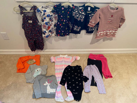 18-24 Month BUNDLE: 13 pieces mixed - short sleeve dress, knits, sweaters, PJ, shirt + pants, Kids 18 Month (12-18M)