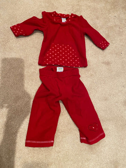 6-12 Months RED Baby Fleece Outfit w Polka Dots. , Kids 9 Month (6-9M)