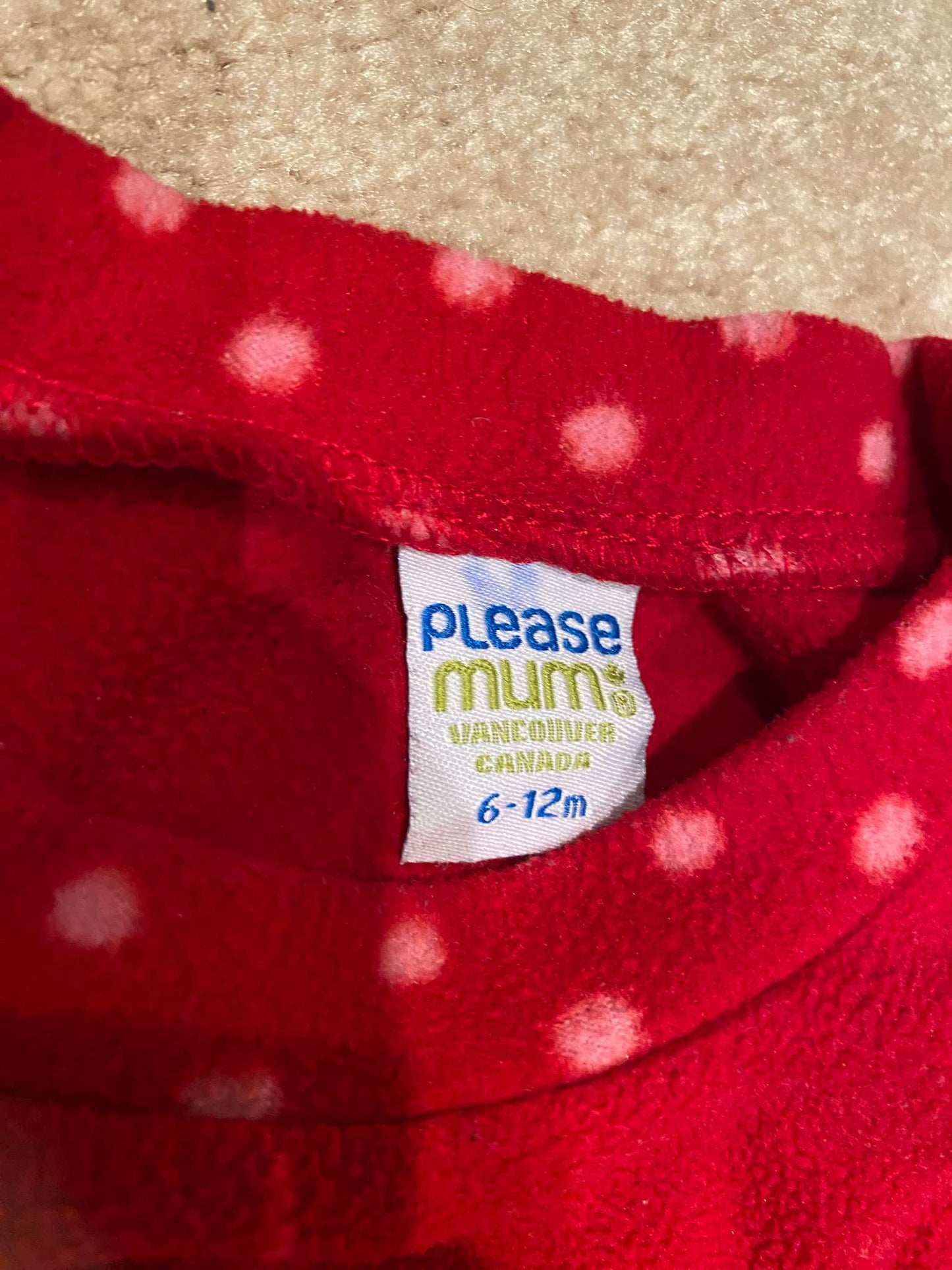 6-12 Months RED Baby Fleece Outfit w Polka Dots. , Kids 9 Month (6-9M)