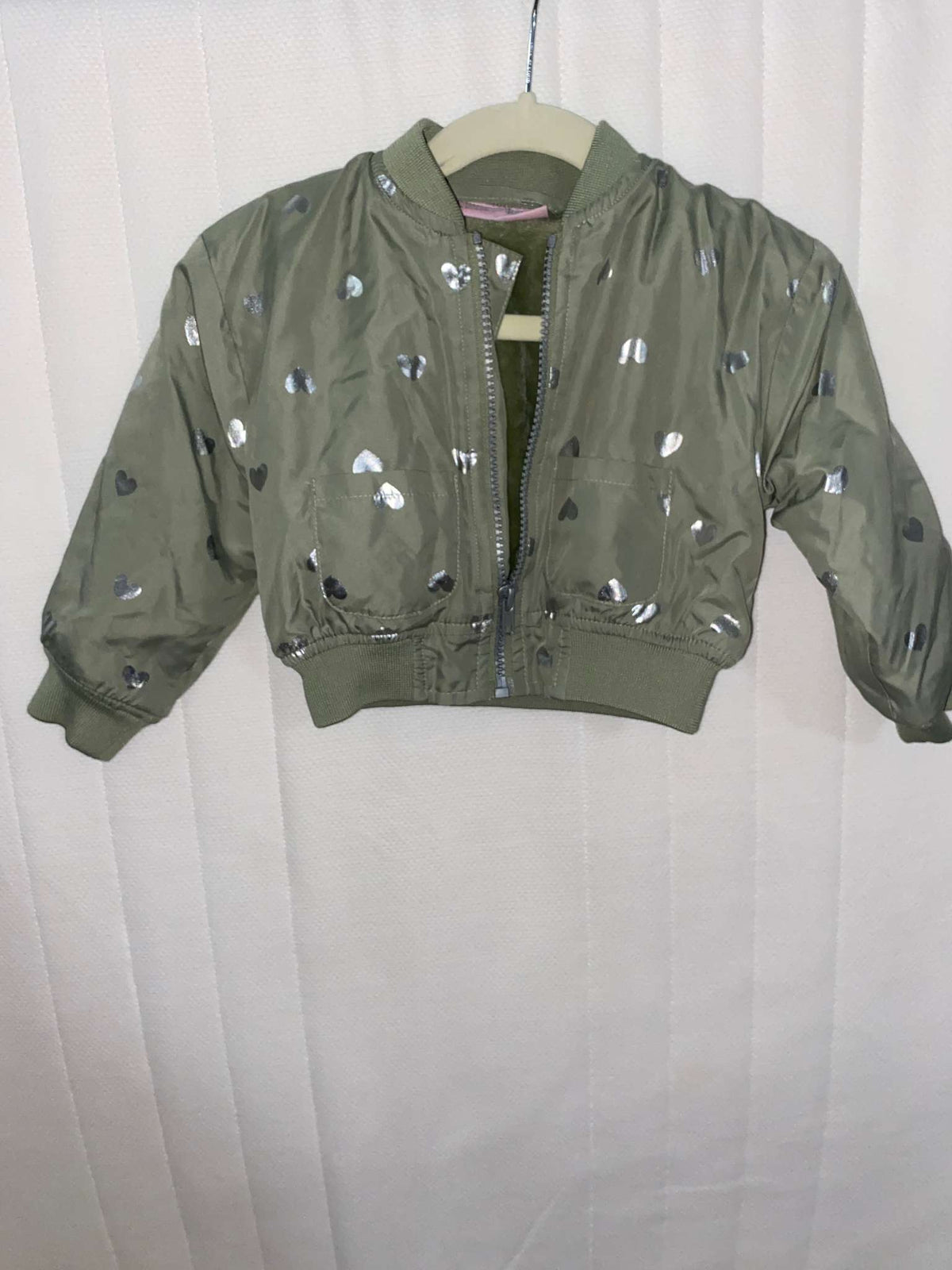 Green jacket with Silver Hearts, Kids 12 Month (9-12M)