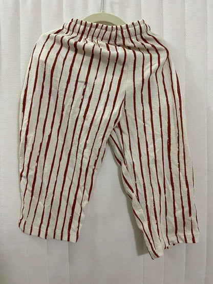 Zara Brand: Cute Pull on Pants, White with red lines, Kids 3T