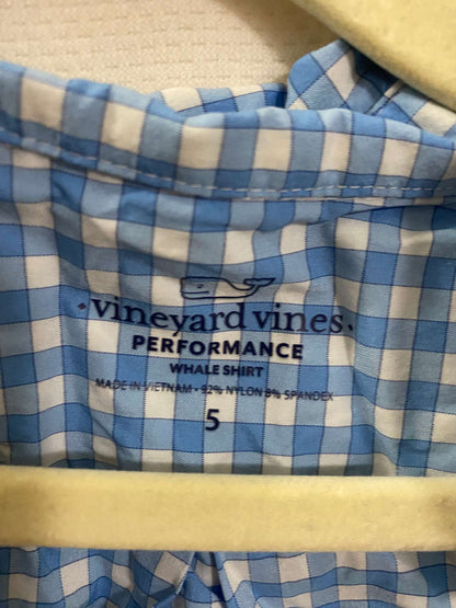 Vineyard Vines Performance UPF 30 Shirt: Collared button up style shirt. Blue Checkered. , Kids 5/5T