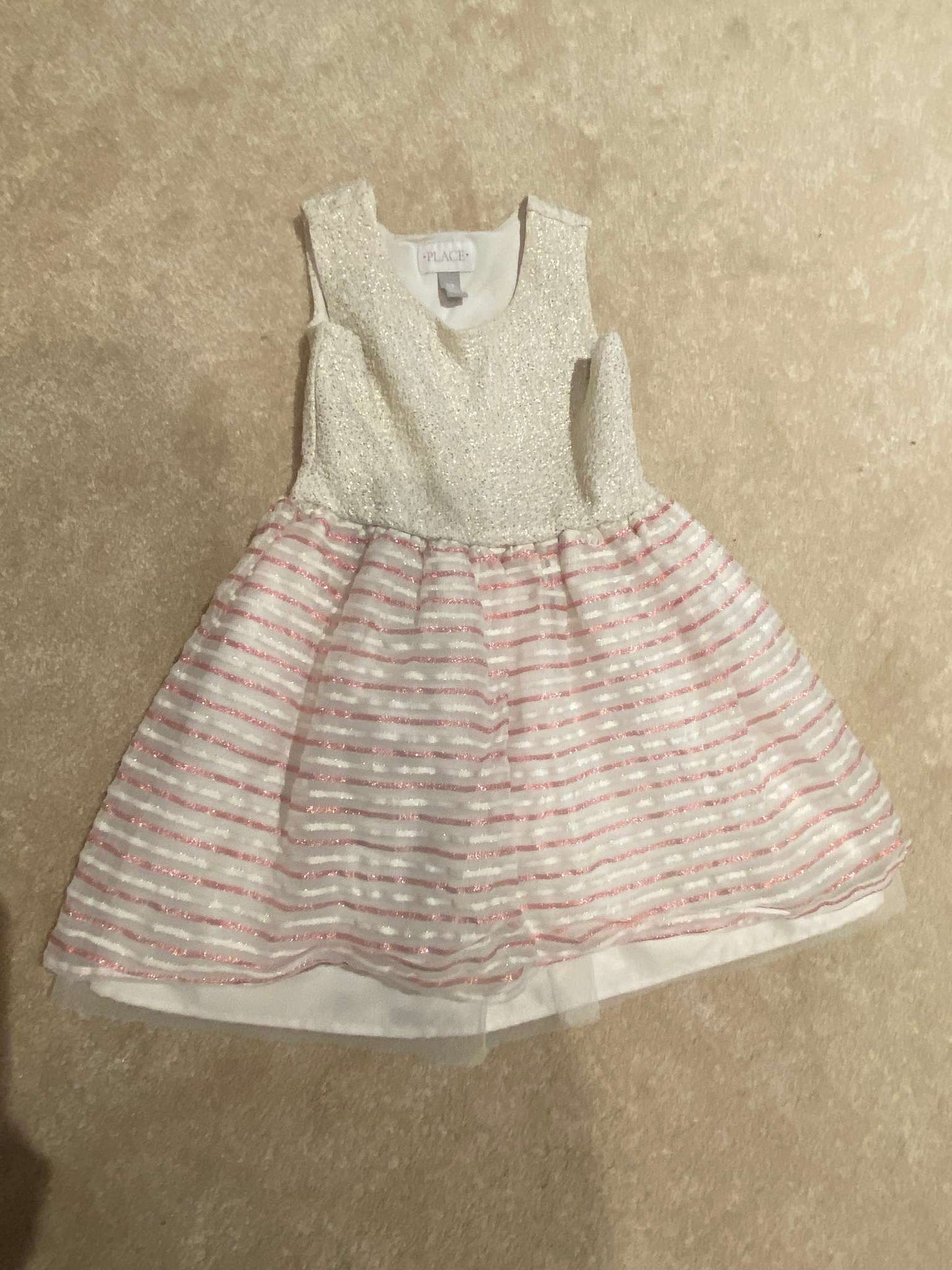 Super cute Children's Place Sparkle Dress, 5/6 size Pink and White stripped skirting., Kids 5/5T