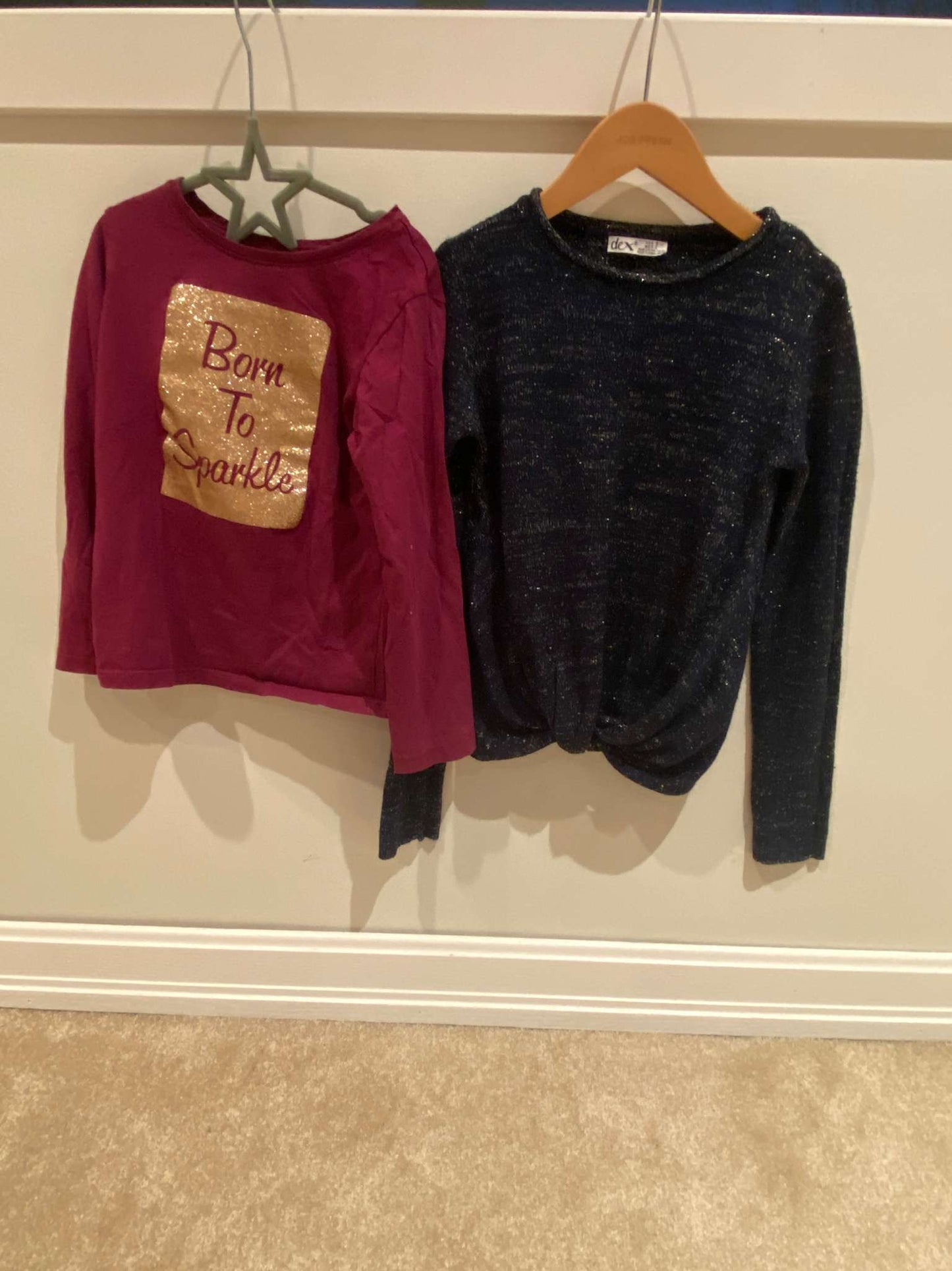 Long sleeve shirts (x2): Blue (DEX) and Maroon (George), Kids 6/6X