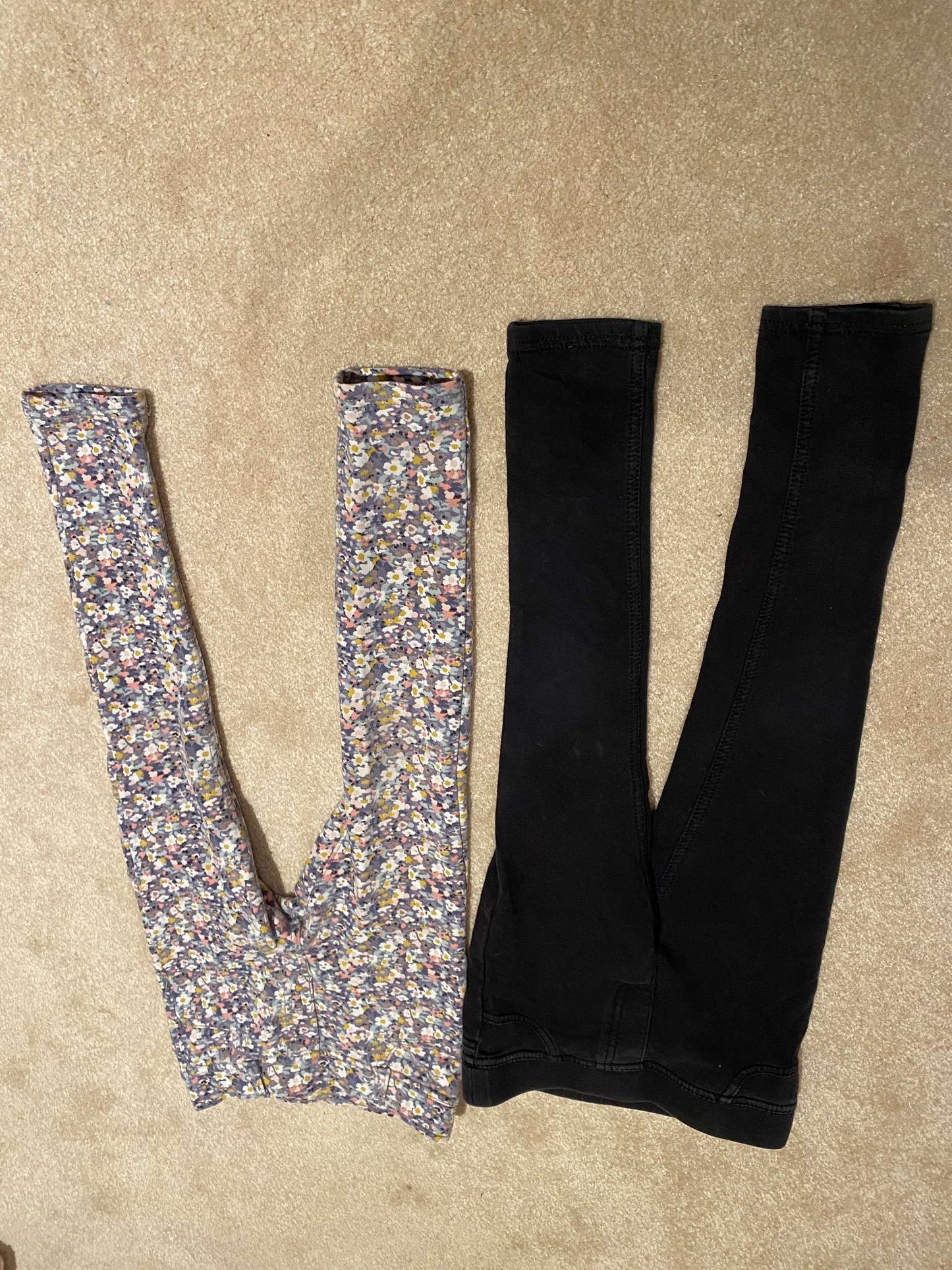 H&M girls pants (x2): Flowers and Black, Kids 4/4T