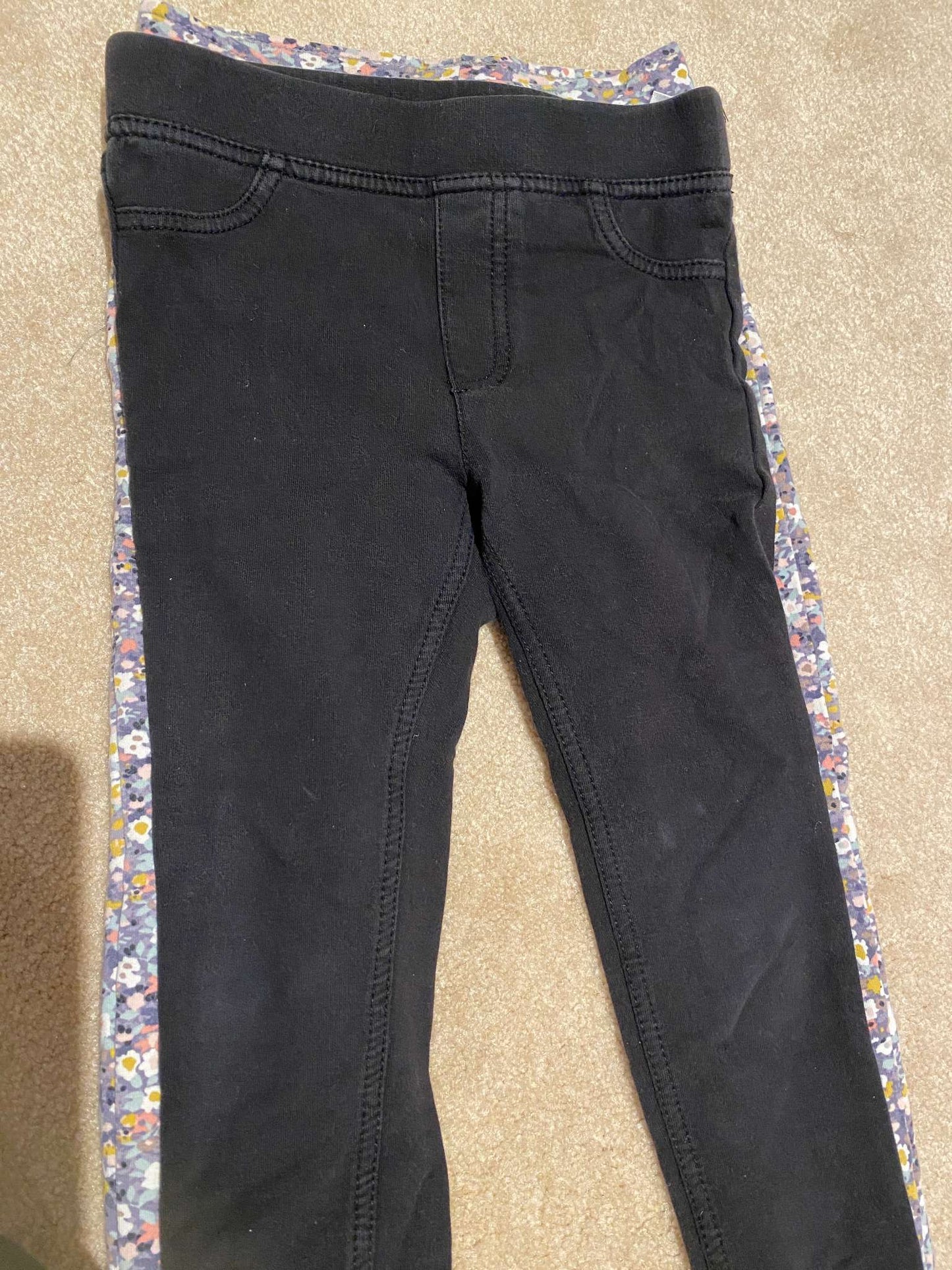 H&M girls pants (x2): Flowers and Black, Kids 4/4T