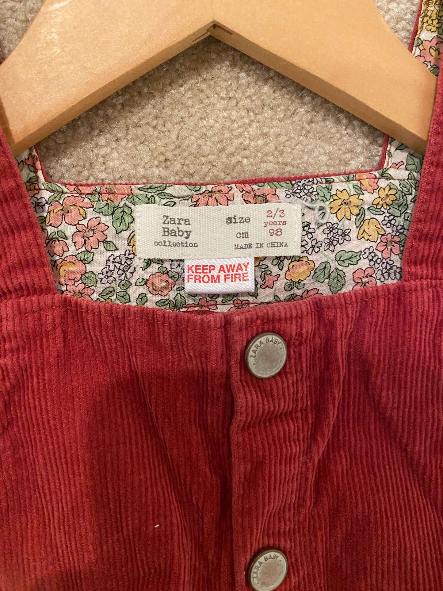 ZARA baby collection: Red Overall Style dress, Kids 2T