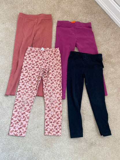 Girls Leggings size 4T:  x4 leggings - 1 Black, 2 shades of Pink, 1 Pink Flower, Kids 4/4T