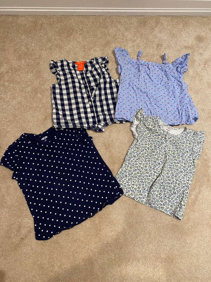4T Summer ready T-shirts: x4 shirts: Checkered, Polka Dots, Flower, Cute red/blue dots, Kids 4/4T