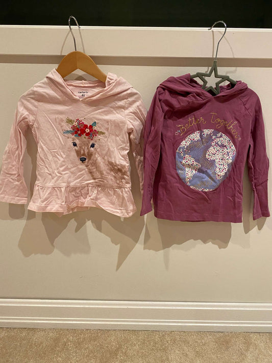4T: long-sleeved and hooded 2-shirt-bundle: Pink & Soft Purple, Kids 4/4T