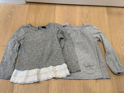 2 x Grey Long Sleeved Shirts, Kids 5/5T