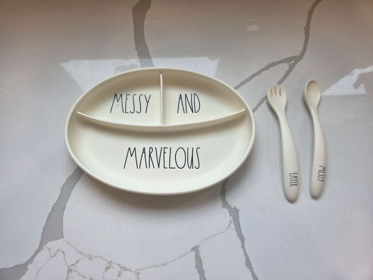 Rae Dunn Plate and Cutlery Set