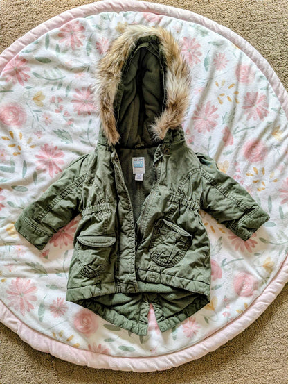 Old Navy 12-18 Green jacket with fur trim hood, Kids 18 Month (12-18M)