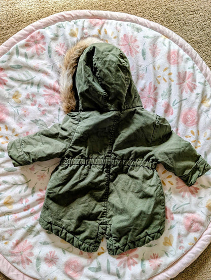 Old Navy 12-18 Green jacket with fur trim hood, Kids 18 Month (12-18M)